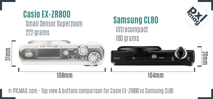 Casio EX-ZR800 vs Samsung CL80 top view buttons comparison