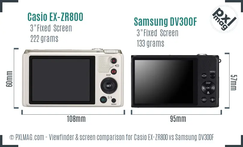 Casio EX-ZR800 vs Samsung DV300F Screen and Viewfinder comparison