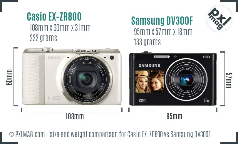 Casio EX-ZR800 vs Samsung DV300F size comparison