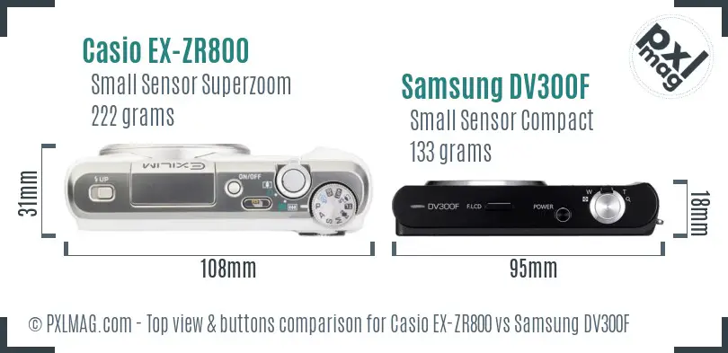 Casio EX-ZR800 vs Samsung DV300F top view buttons comparison