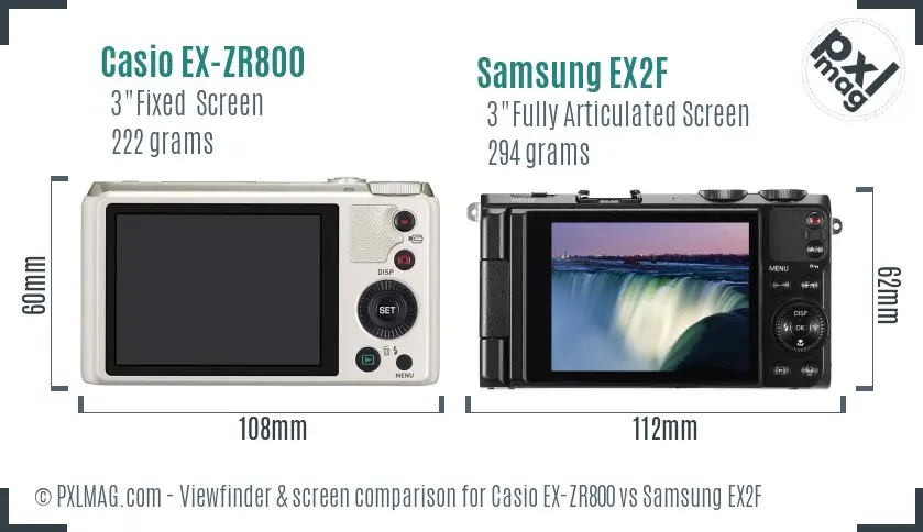 Casio EX-ZR800 vs Samsung EX2F Screen and Viewfinder comparison