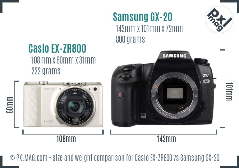 Casio EX-ZR800 vs Samsung GX-20 size comparison
