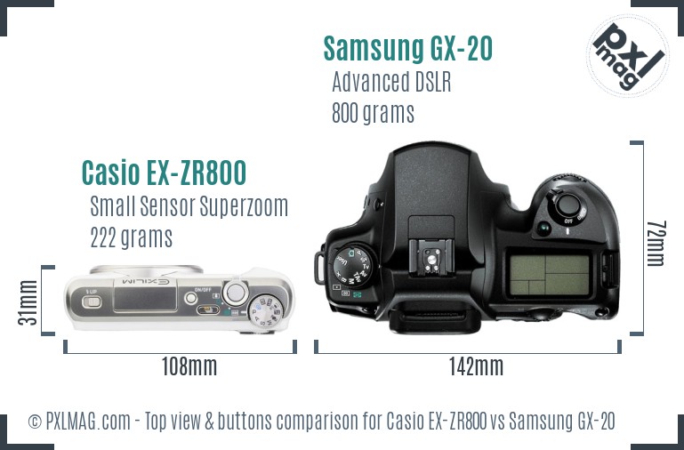 Casio EX-ZR800 vs Samsung GX-20 top view buttons comparison