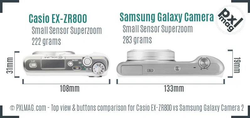 Casio EX-ZR800 vs Samsung Galaxy Camera 2 top view buttons comparison