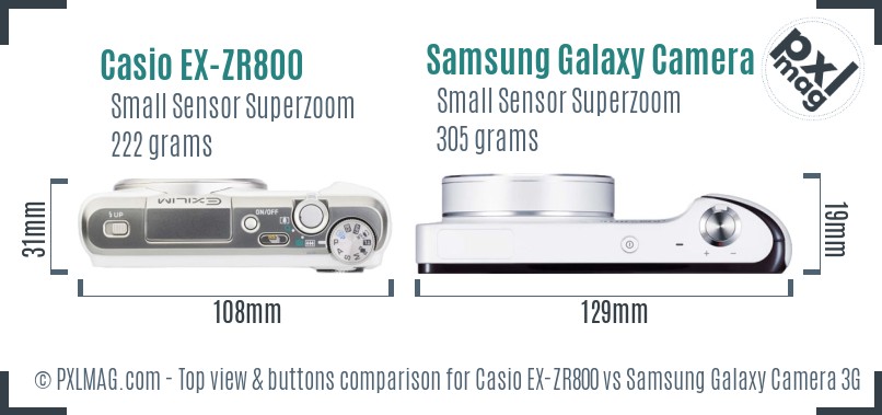 Casio EX-ZR800 vs Samsung Galaxy Camera 3G top view buttons comparison