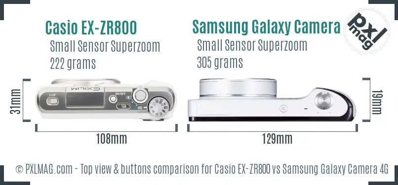 Casio EX-ZR800 vs Samsung Galaxy Camera 4G top view buttons comparison