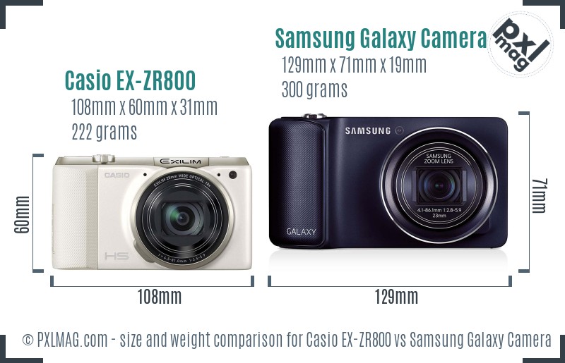 Casio EX-ZR800 vs Samsung Galaxy Camera size comparison