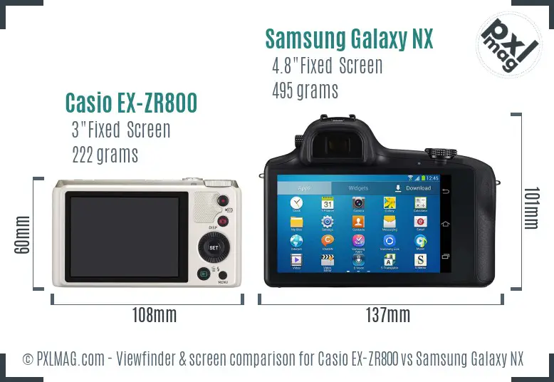Casio EX-ZR800 vs Samsung Galaxy NX Screen and Viewfinder comparison