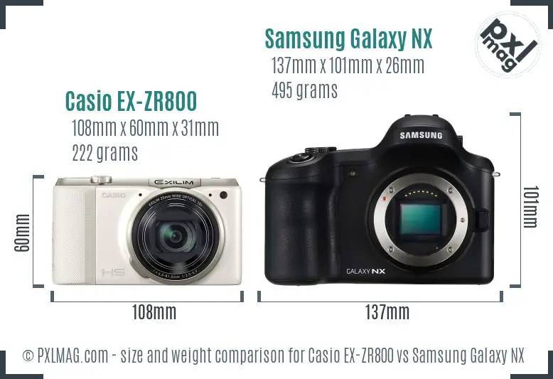 Casio EX-ZR800 vs Samsung Galaxy NX size comparison
