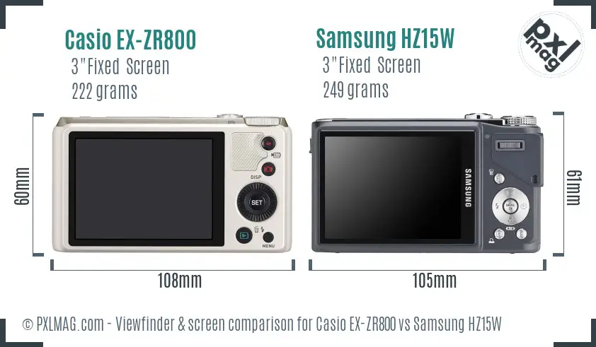Casio EX-ZR800 vs Samsung HZ15W Screen and Viewfinder comparison