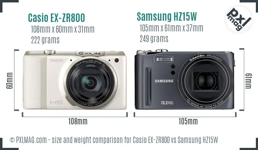 Casio EX-ZR800 vs Samsung HZ15W size comparison