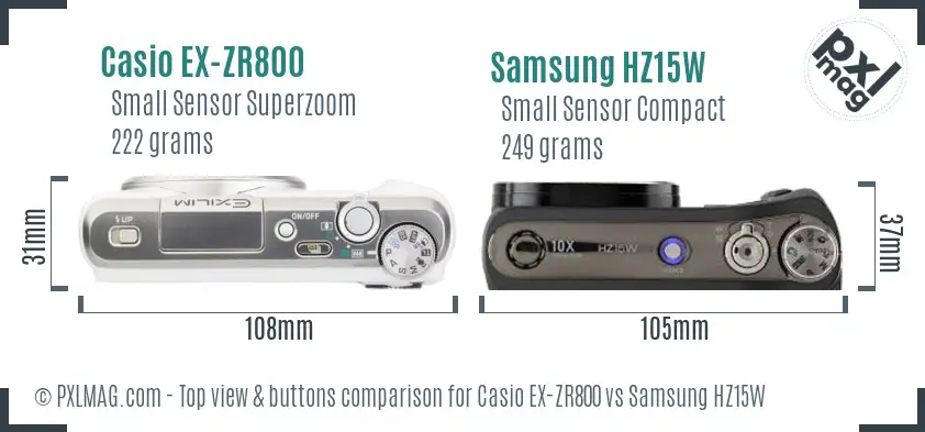Casio EX-ZR800 vs Samsung HZ15W top view buttons comparison