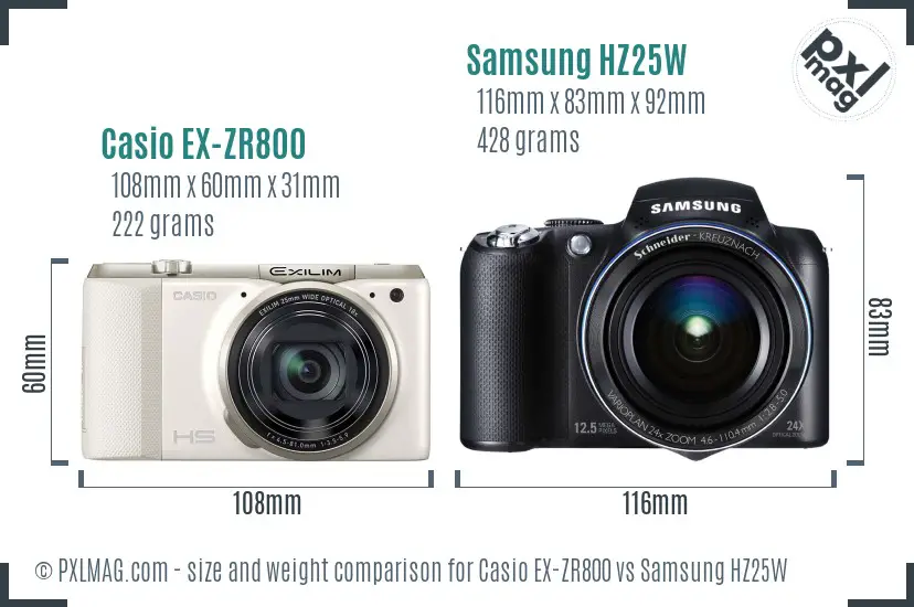 Casio EX-ZR800 vs Samsung HZ25W size comparison Casio EX-ZR800 vs Samsung HZ25W size comparison