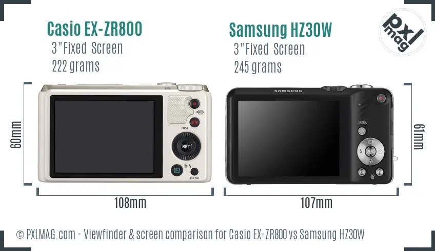 Casio EX-ZR800 vs Samsung HZ30W Screen and Viewfinder comparison