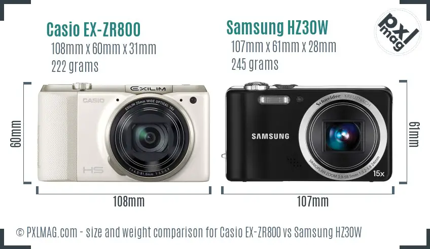 Casio EX-ZR800 vs Samsung HZ30W size comparison