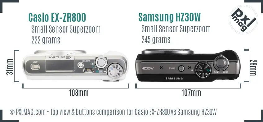 Casio EX-ZR800 vs Samsung HZ30W top view buttons comparison