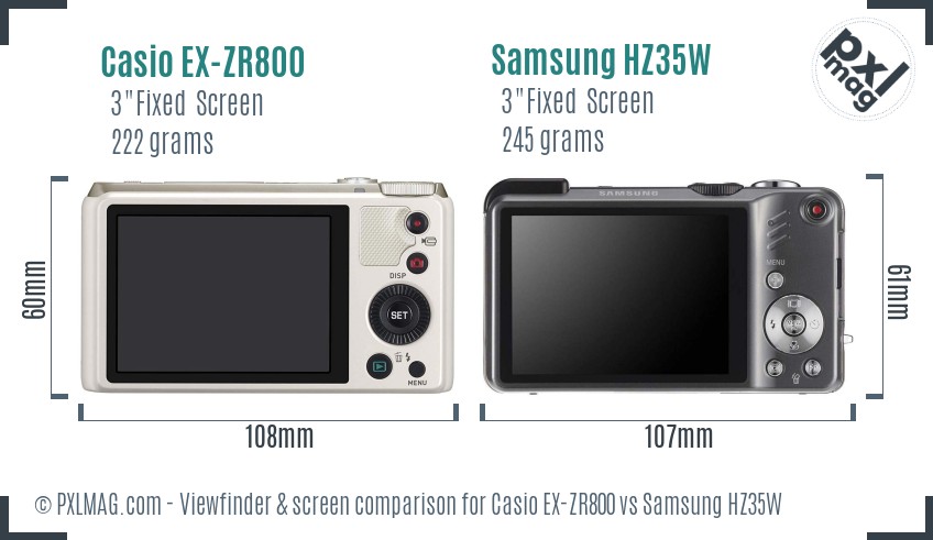 Casio EX-ZR800 vs Samsung HZ35W Screen and Viewfinder comparison
