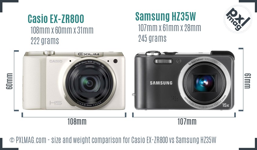 Casio EX-ZR800 vs Samsung HZ35W size comparison Casio EX-ZR800 vs Samsung HZ35W size comparison