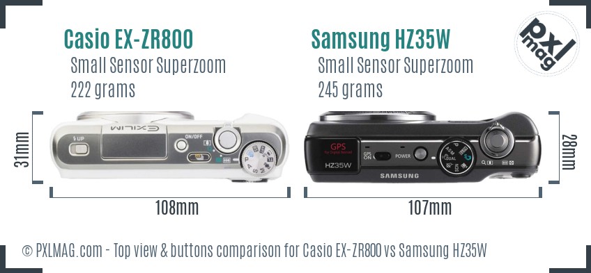 Casio EX-ZR800 vs Samsung HZ35W top view buttons comparison