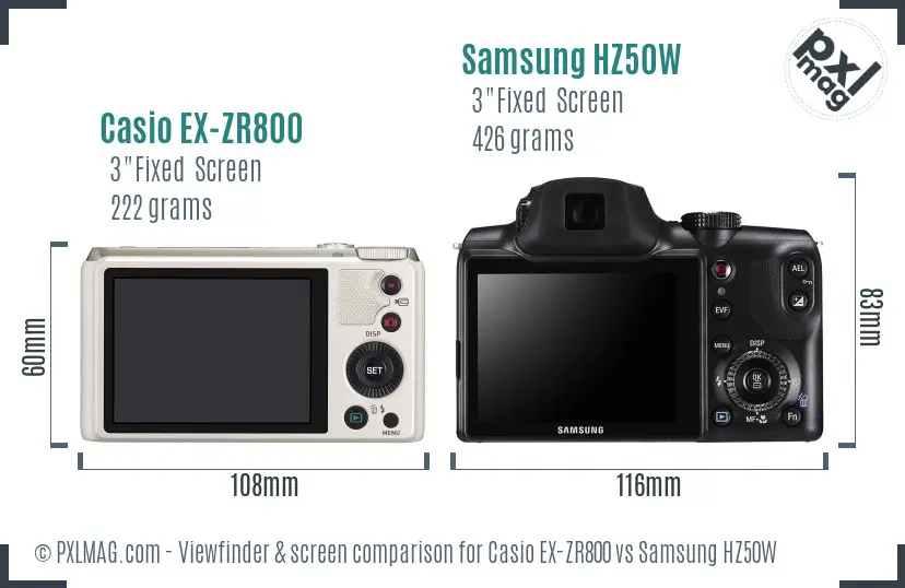 Casio EX-ZR800 vs Samsung HZ50W Screen and Viewfinder comparison