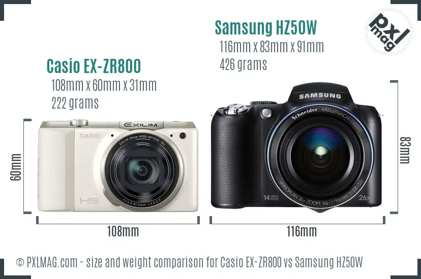 Casio EX-ZR800 vs Samsung HZ50W size comparison