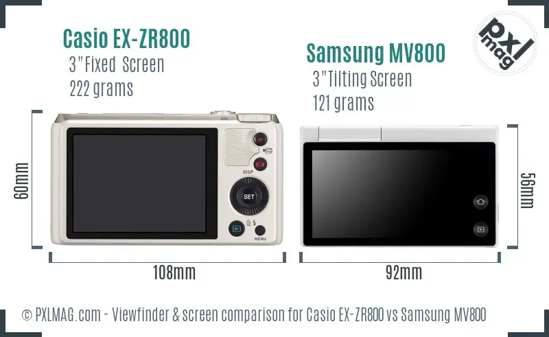 Casio EX-ZR800 vs Samsung MV800 Screen and Viewfinder comparison