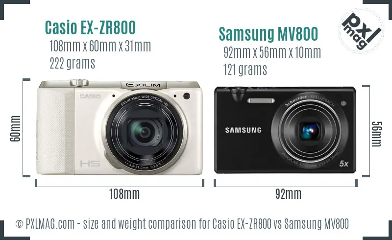 Casio EX-ZR800 vs Samsung MV800 size comparison