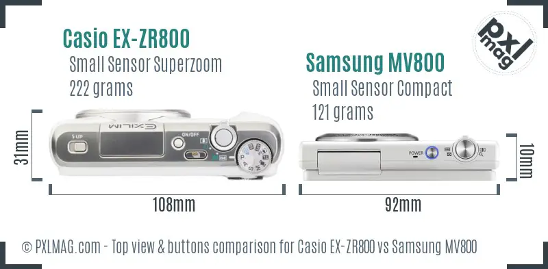 Casio EX-ZR800 vs Samsung MV800 top view buttons comparison