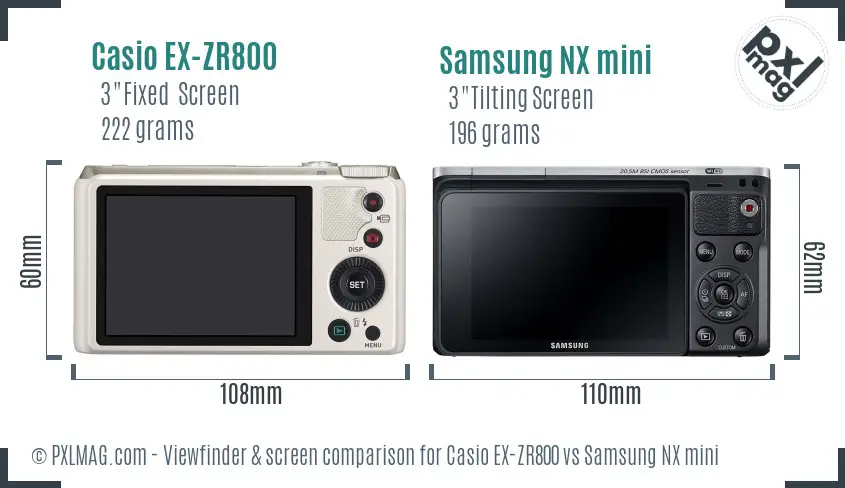 Casio EX-ZR800 vs Samsung NX mini Screen and Viewfinder comparison