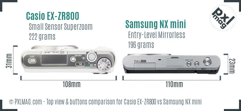 Casio EX-ZR800 vs Samsung NX mini top view buttons comparison