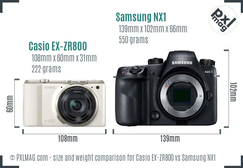 Casio EX-ZR800 vs Samsung NX1 size comparison