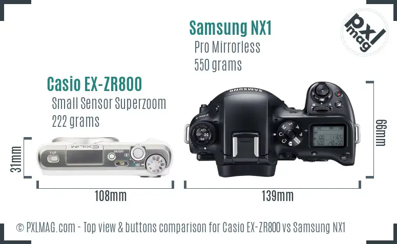 Casio EX-ZR800 vs Samsung NX1 top view buttons comparison
