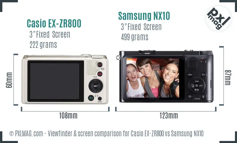 Casio EX-ZR800 vs Samsung NX10 Screen and Viewfinder comparison