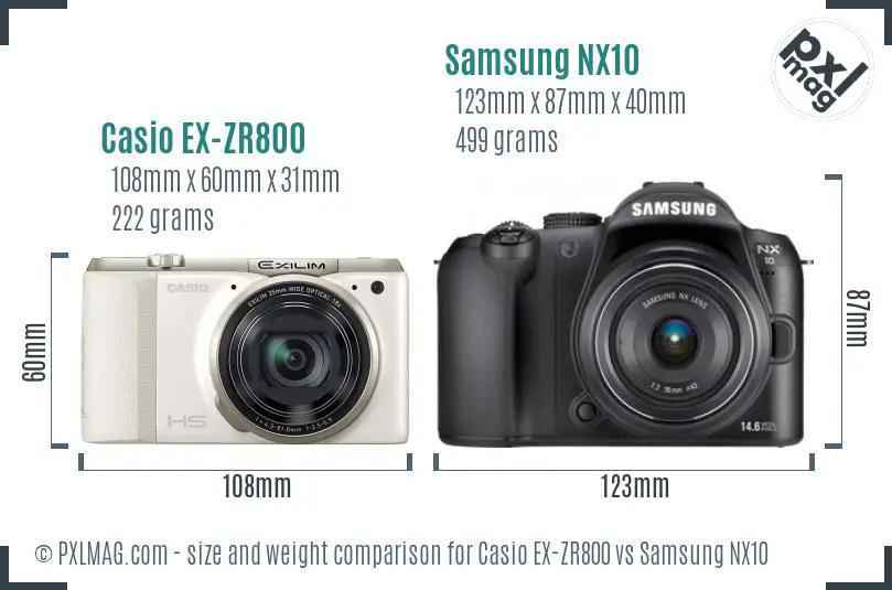 Casio EX-ZR800 vs Samsung NX10 size comparison