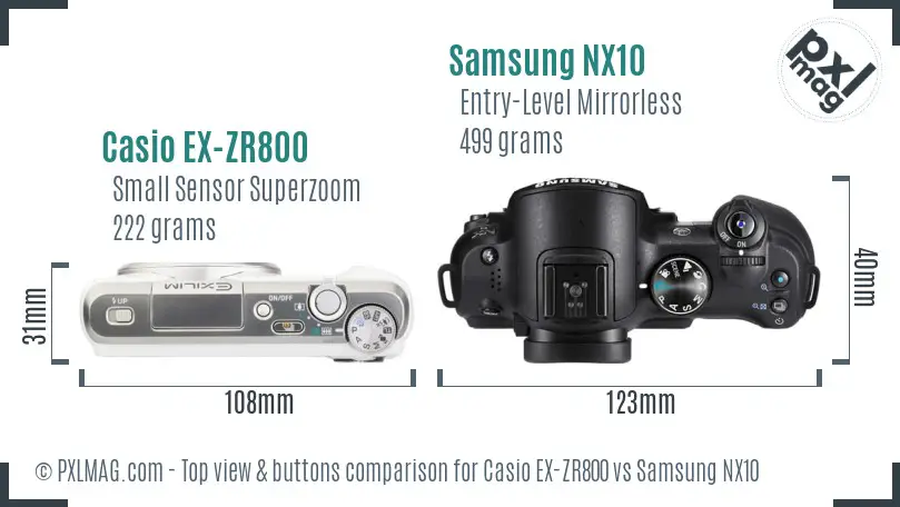 Casio EX-ZR800 vs Samsung NX10 top view buttons comparison