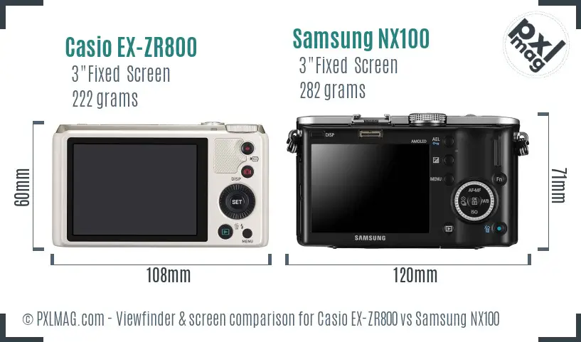 Casio EX-ZR800 vs Samsung NX100 Screen and Viewfinder comparison