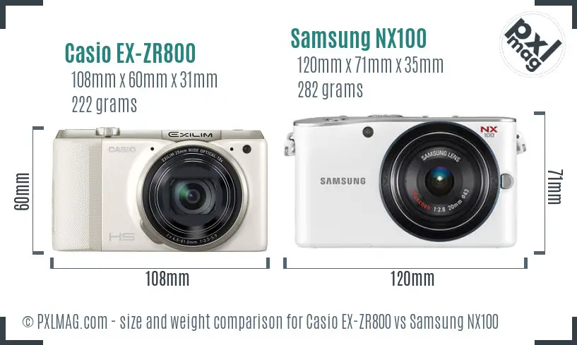 Casio EX-ZR800 vs Samsung NX100 size comparison