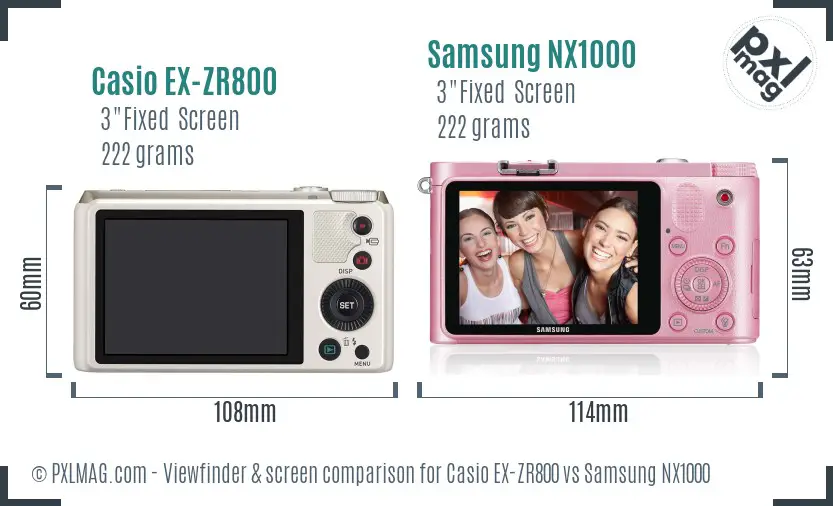 Casio EX-ZR800 vs Samsung NX1000 Screen and Viewfinder comparison