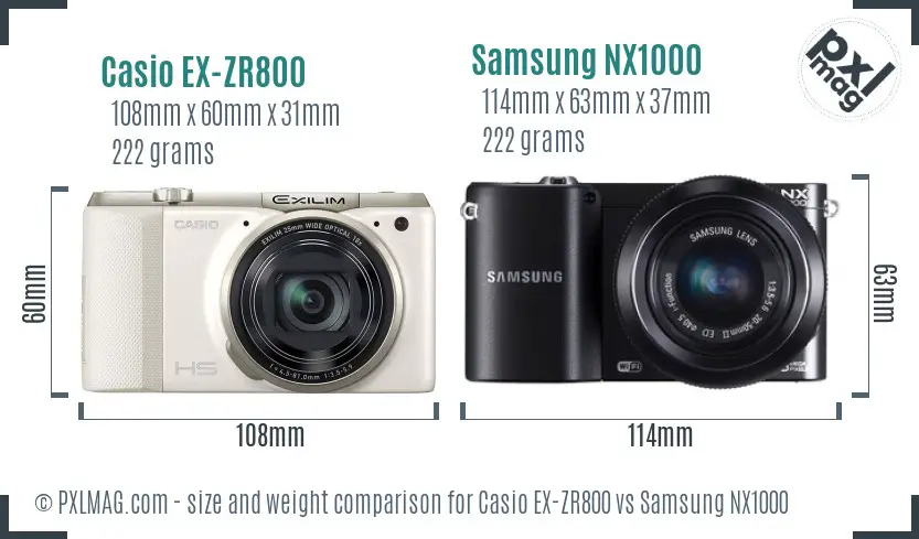 Casio EX-ZR800 vs Samsung NX1000 size comparison