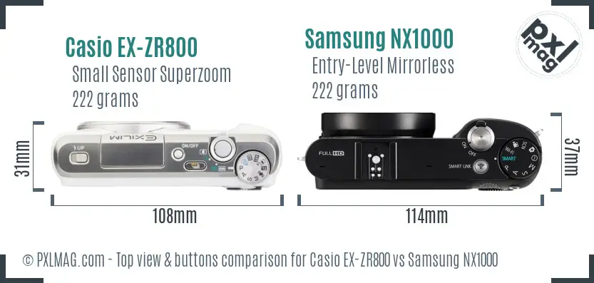 Casio EX-ZR800 vs Samsung NX1000 top view buttons comparison