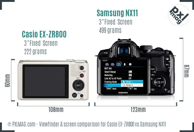 Casio EX-ZR800 vs Samsung NX11 Screen and Viewfinder comparison Casio EX-ZR800 vs Samsung NX11 Screen and Viewfinder comparison