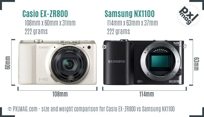 Casio EX-ZR800 vs Samsung NX1100 size comparison Casio EX-ZR800 vs Samsung NX1100 size comparison