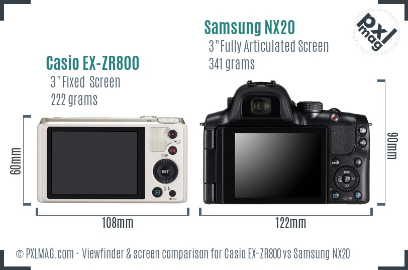 Casio EX-ZR800 vs Samsung NX20 Screen and Viewfinder comparison