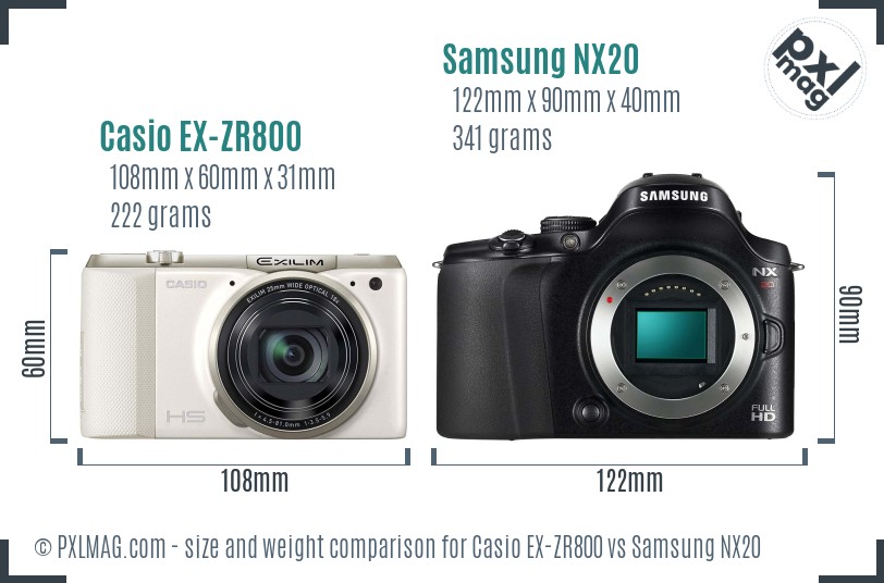 Casio EX-ZR800 vs Samsung NX20 size comparison