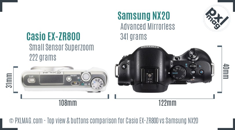 Casio EX-ZR800 vs Samsung NX20 top view buttons comparison