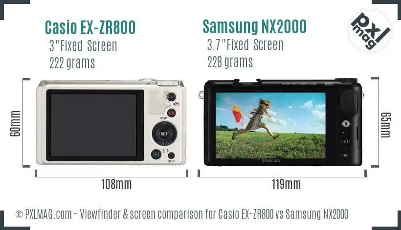 Casio EX-ZR800 vs Samsung NX2000 Screen and Viewfinder comparison