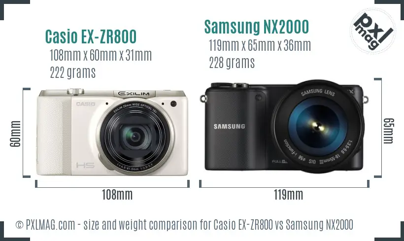 Casio EX-ZR800 vs Samsung NX2000 size comparison