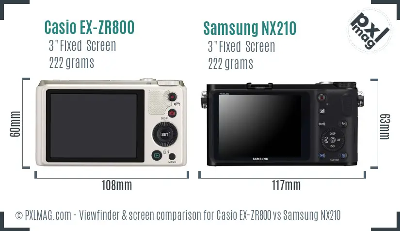 Casio EX-ZR800 vs Samsung NX210 Screen and Viewfinder comparison