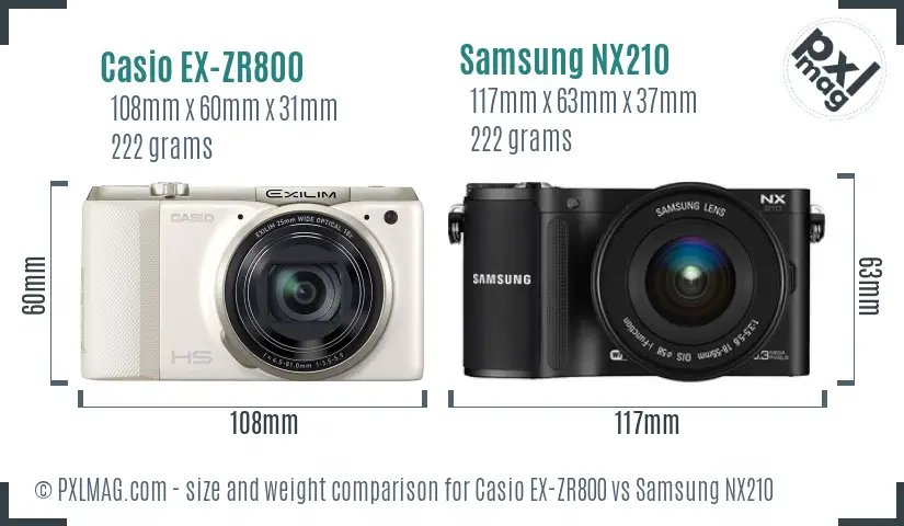 Casio EX-ZR800 vs Samsung NX210 size comparison