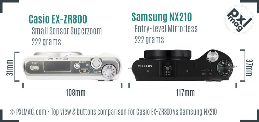 Casio EX-ZR800 vs Samsung NX210 top view buttons comparison